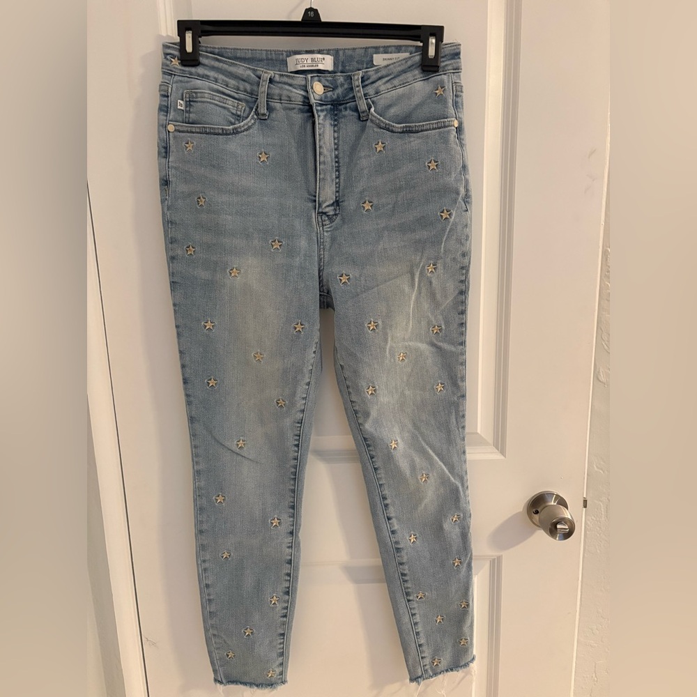 Judy Blue Light Blue Star Patterned Skinny Jeans EUC 11/30